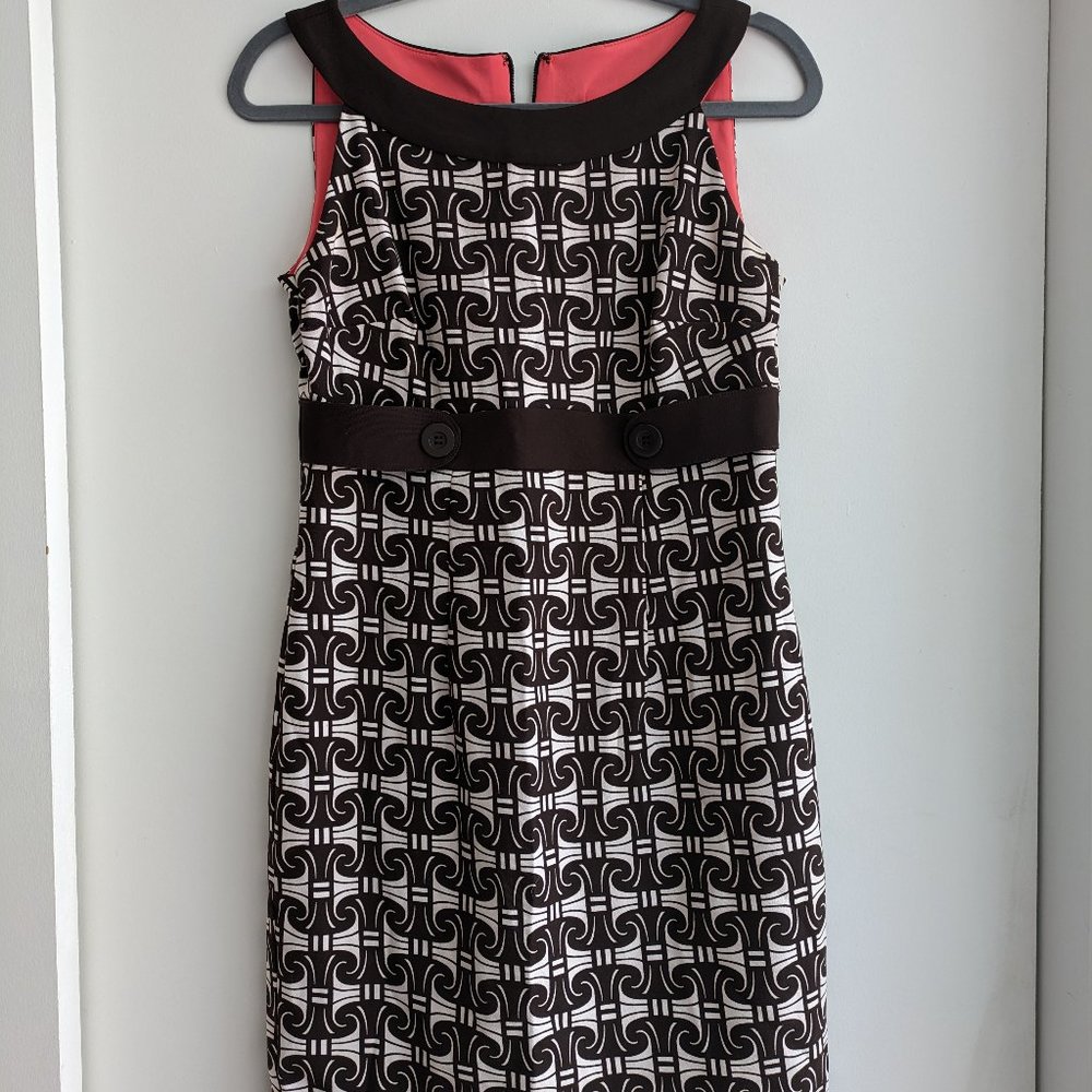 London Times - Brown and White Sleeveless Dress - Size 8 - Mid Century/Mod Style